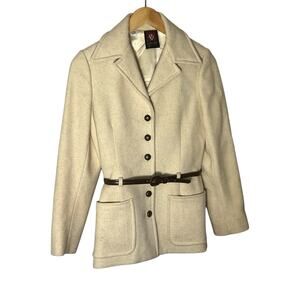 Vintage Ann Klein 6 Wool Leather Buttons Belt Pea Coat USA Union Tag Medium